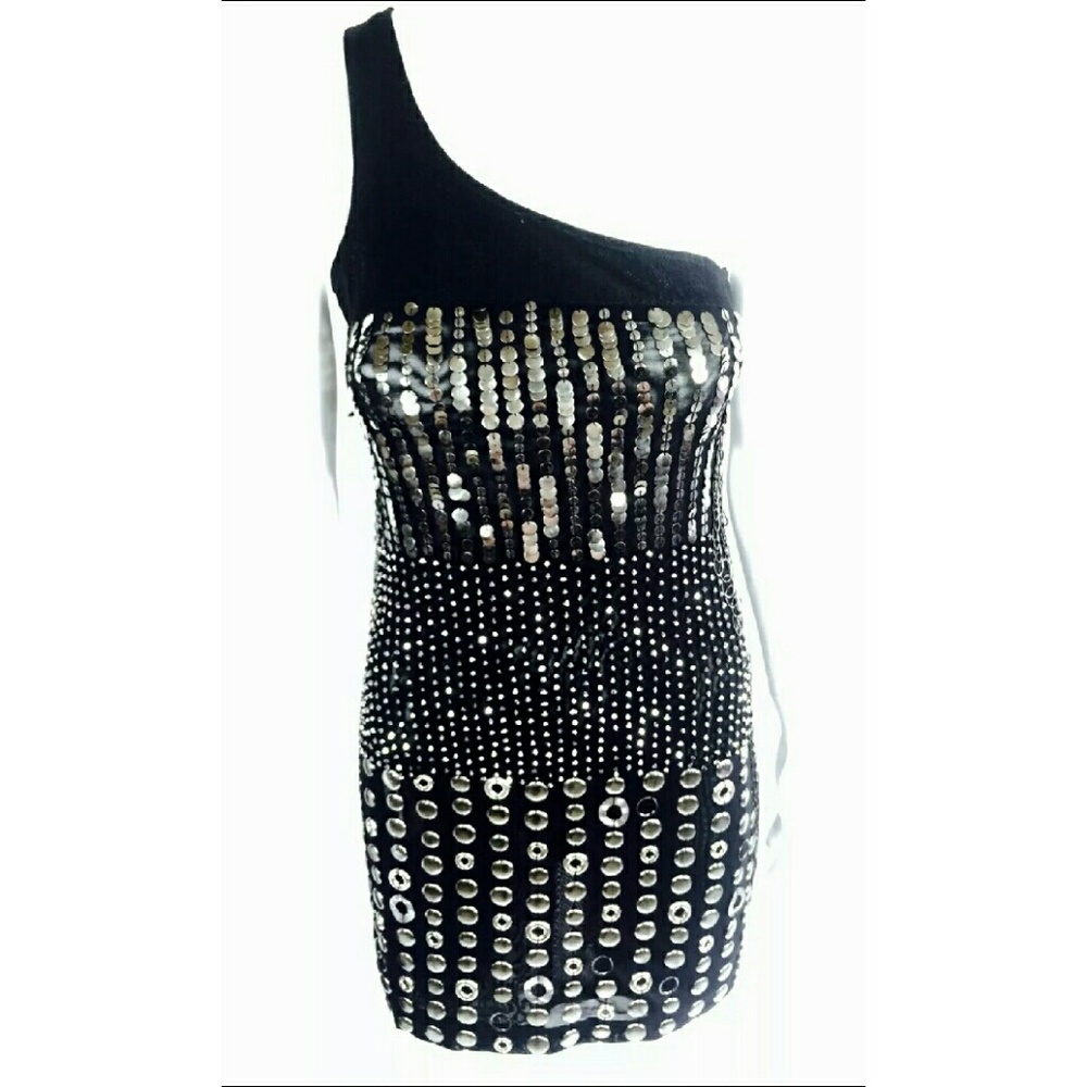 🎉 Alice + Olivia Studded Liquid Gun Metal Dress
